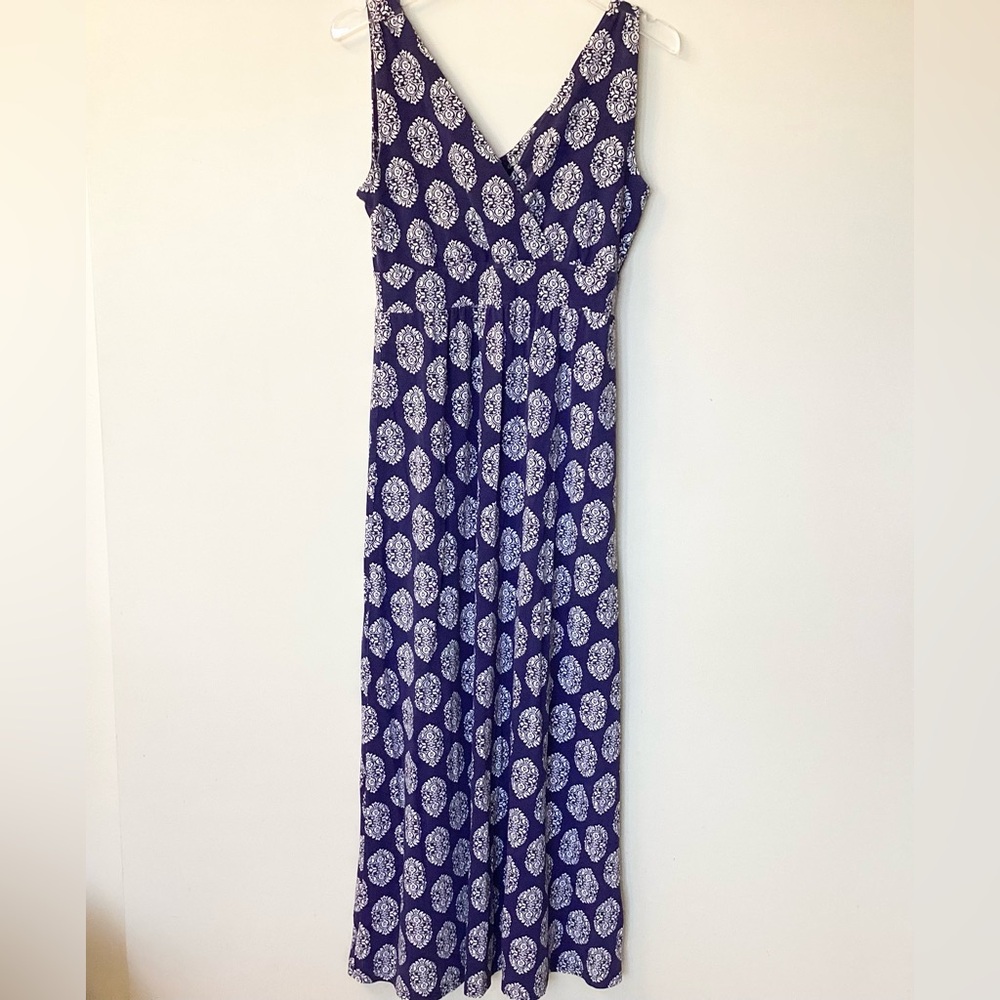 Garnet Hill Damask Print Sleeveless Maxi Dress - Blue - 4
